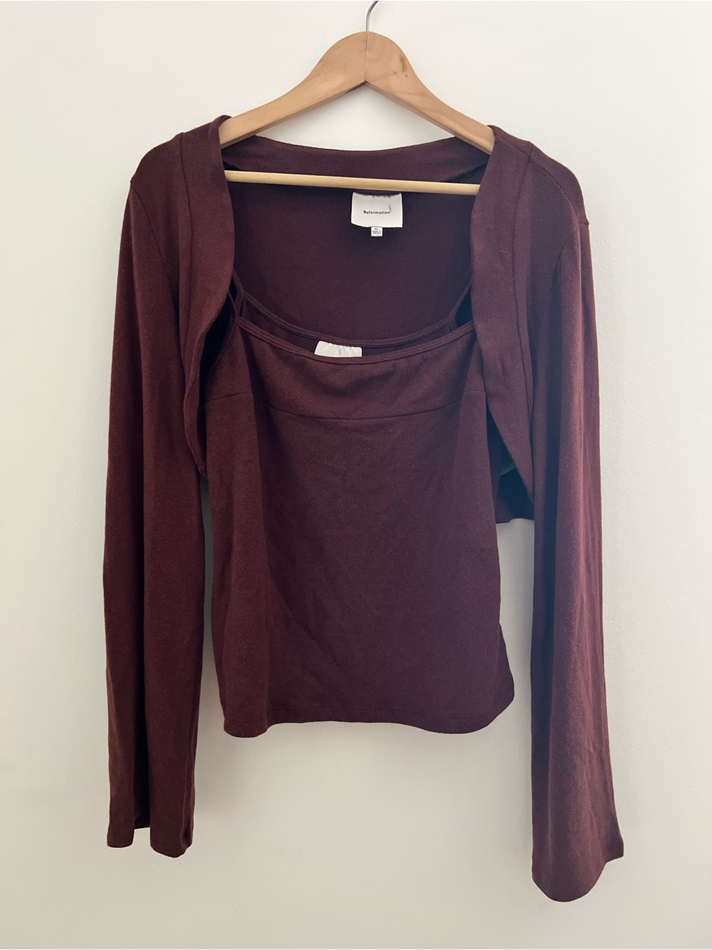 Reformation Long-Sleeve Tank & Shrug Set in Bordeaux Brown